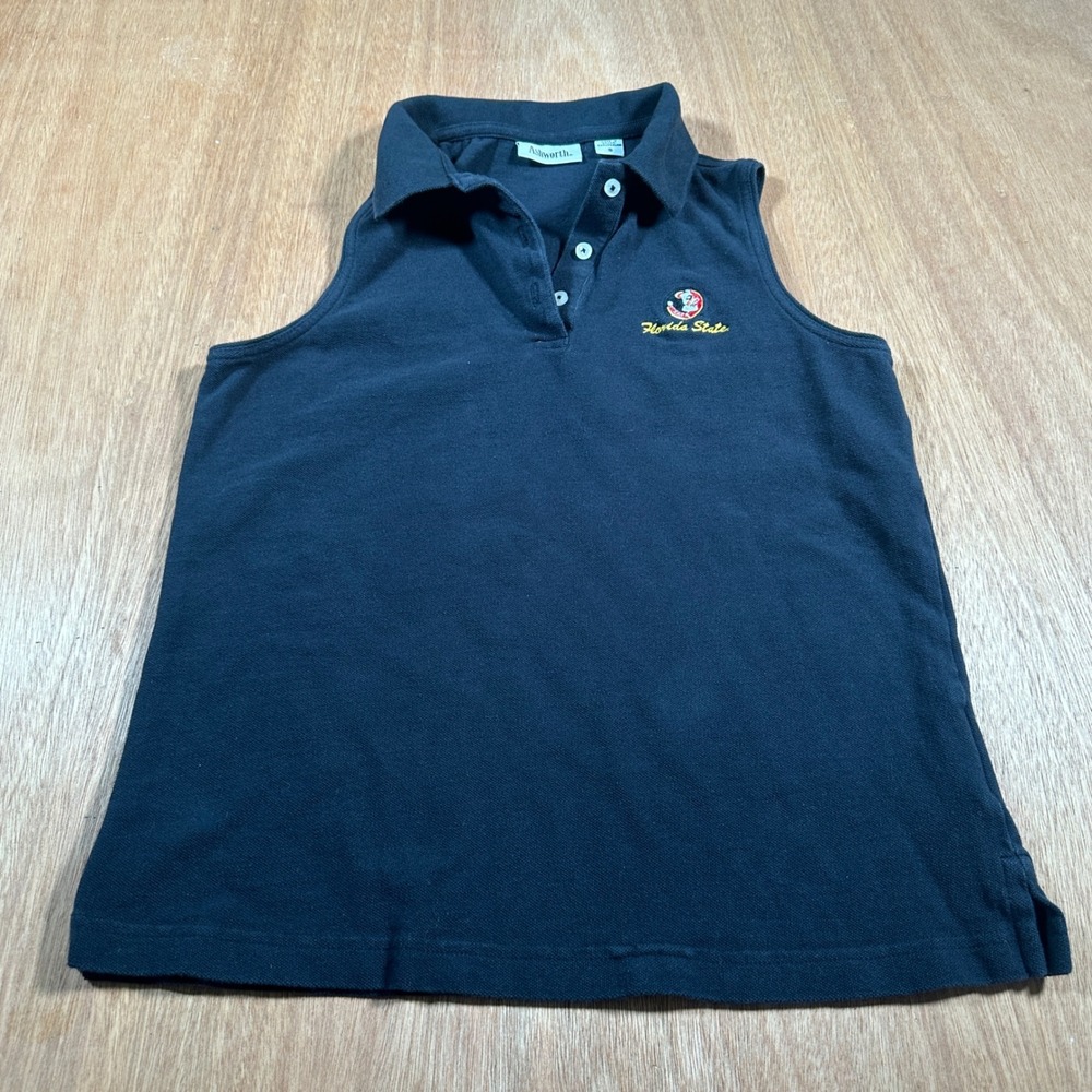 Ashworth Polo Shirt Women S Black Florida State Seminoles Sleeveless Golf Top